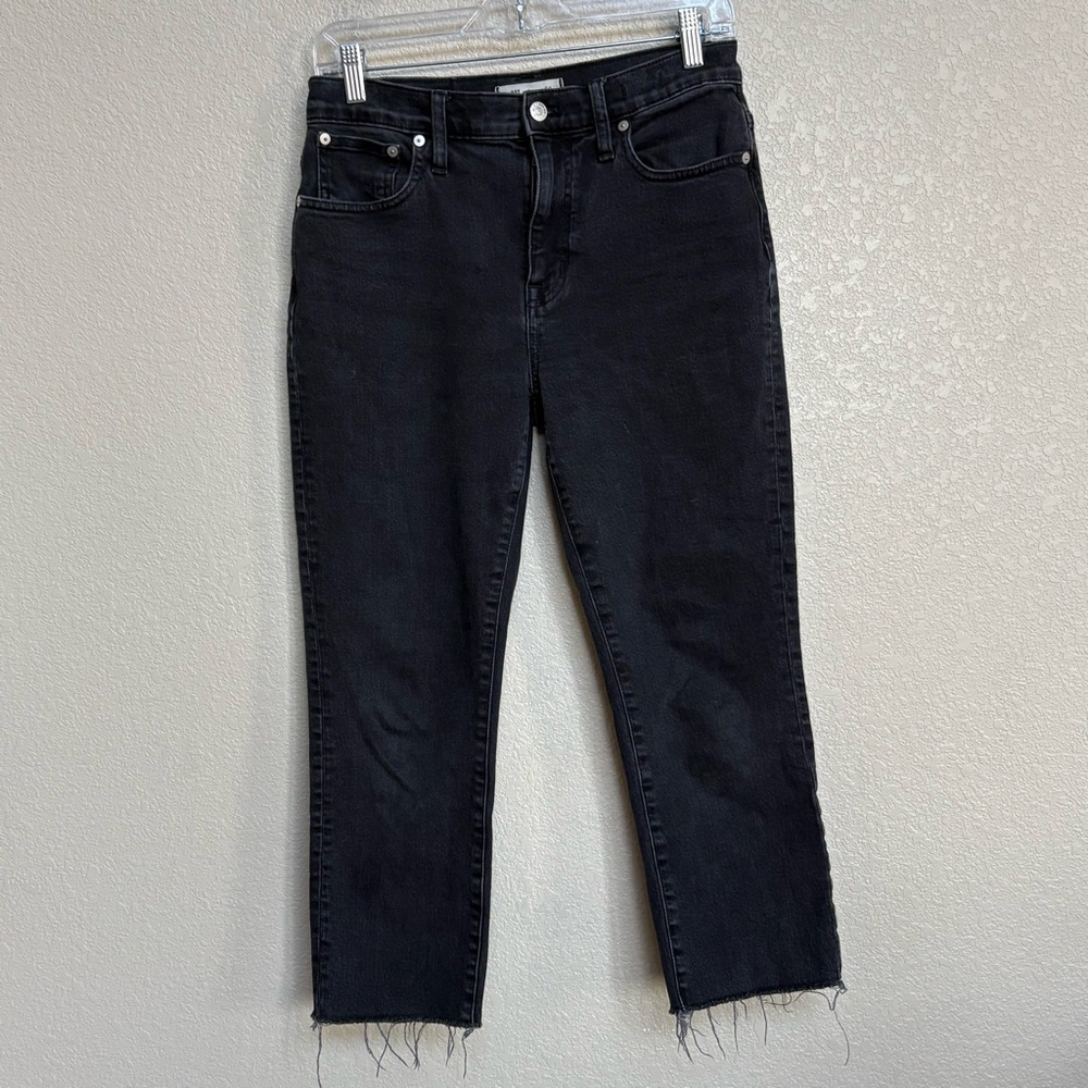 Madewell Black High Rise Slim Crop Boyjean Raw Hem Women’s 26P Dark Wash Denim - Picture 3 of 11